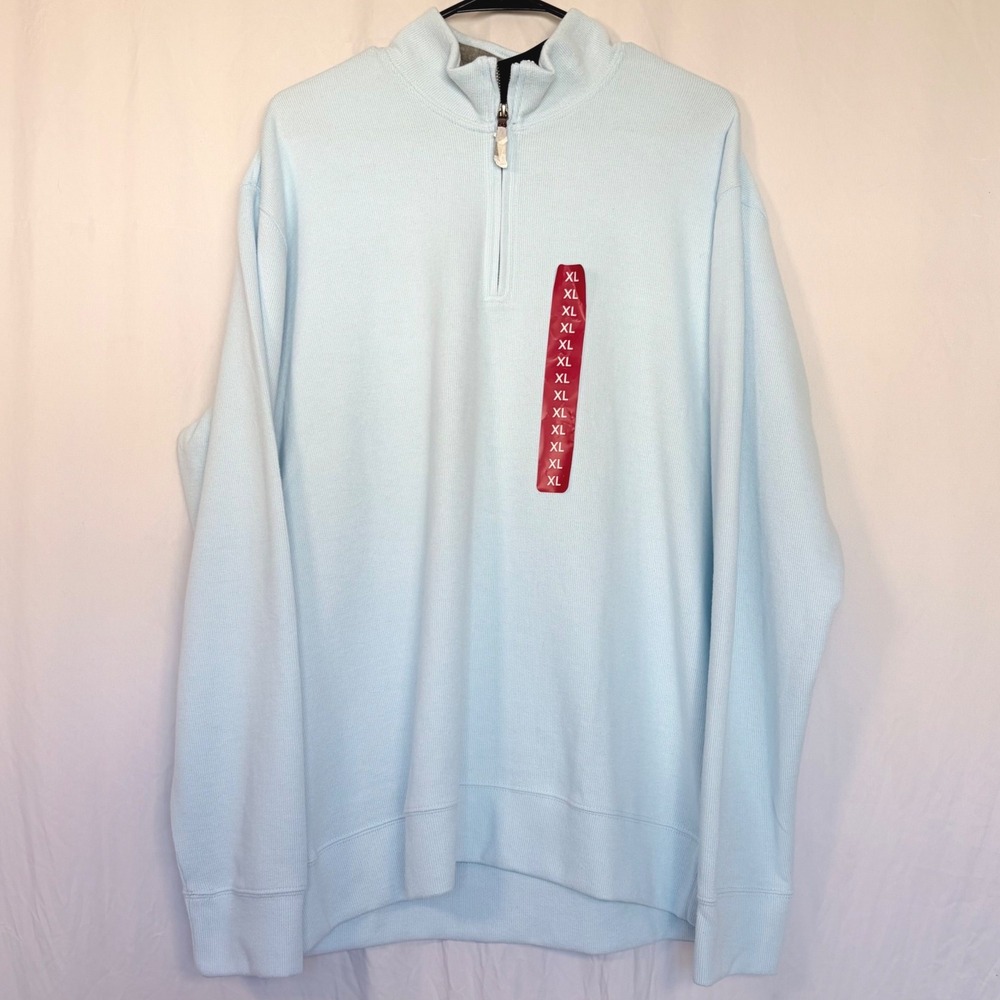 Lands End Ribbed Quarter Zip Sweater Nantucket Breeze Blue XL 46-48 NWT